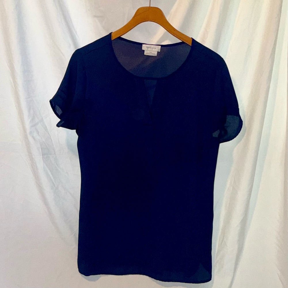 Van Heusen Navy Short Sleeve Sheer Blouse